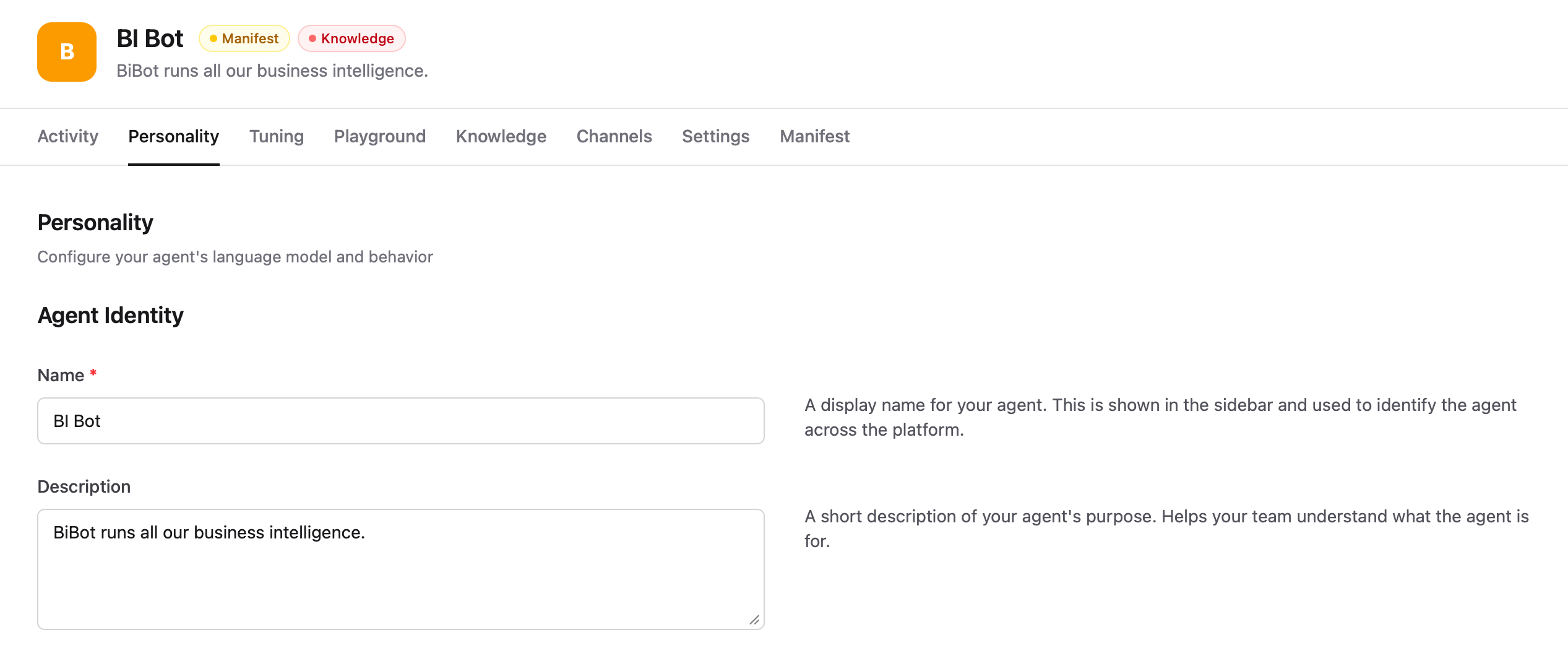 Personality page - Language Model section