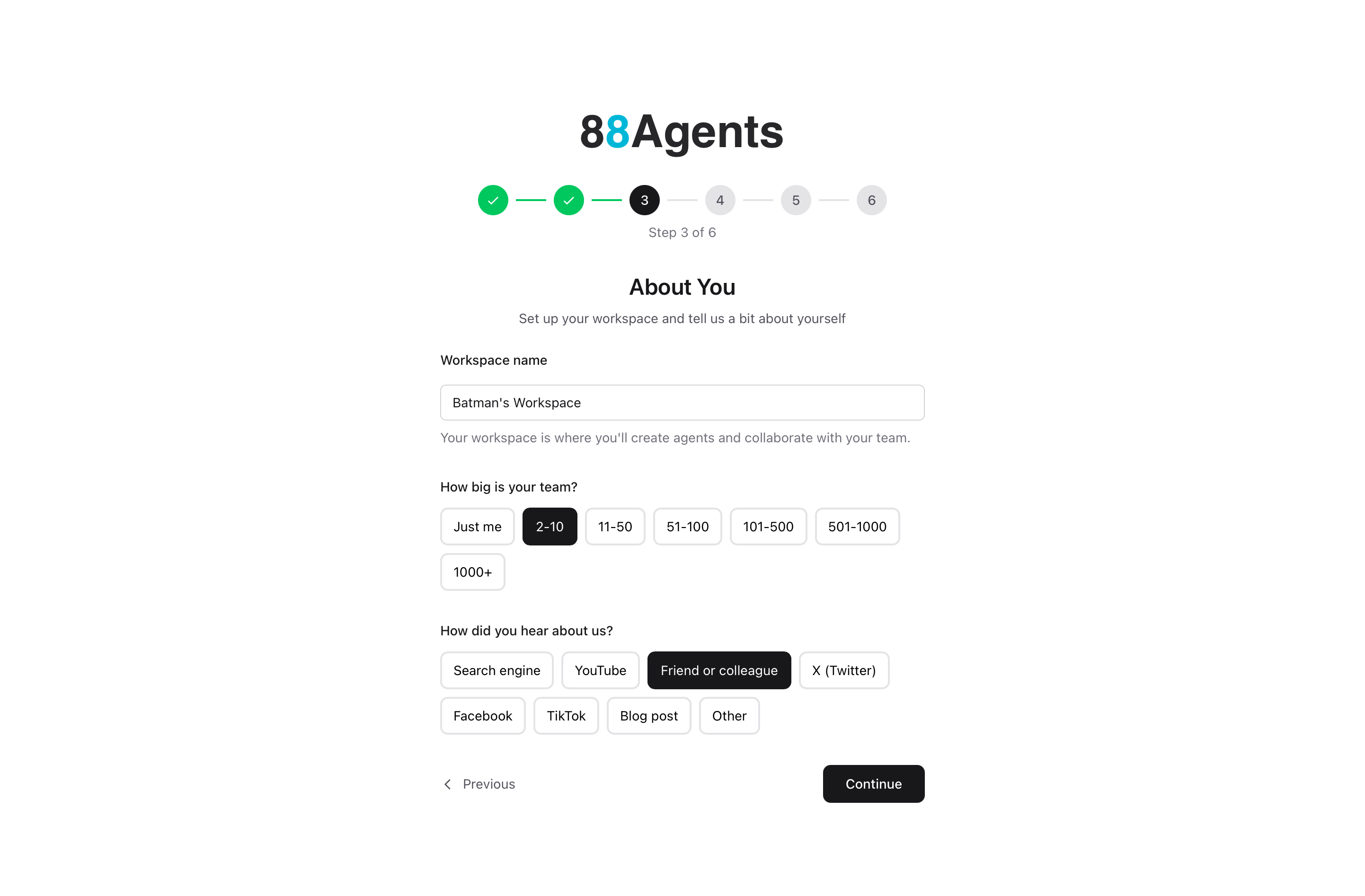 Workspace Setup Screen