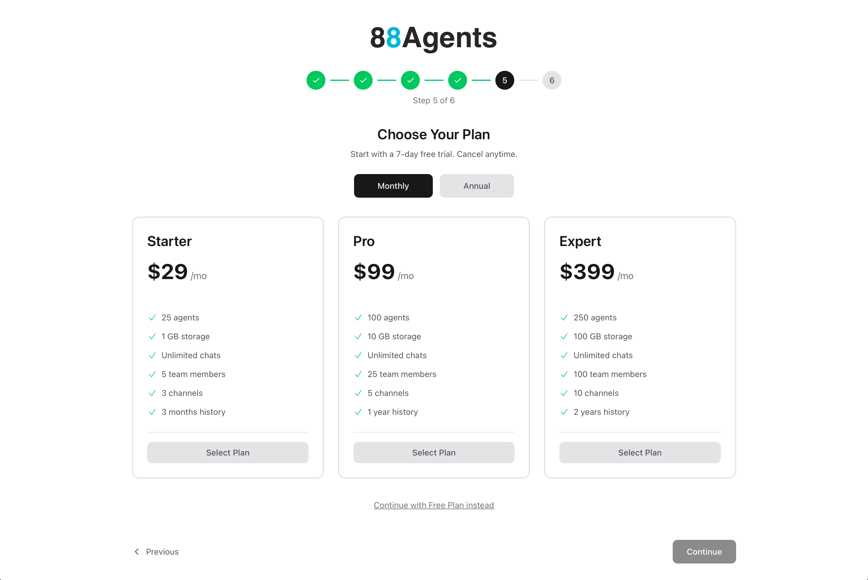 Choose Your Plan Screen